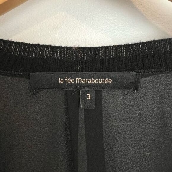 La Fee Marboutee Size 3 Medium Women’s Long Sleeve Black Sweater Sheer Back V - Picture 16 of 16